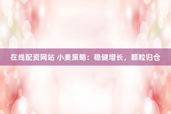 在线配资网站 小麦策略：稳健增长，颗粒归仓