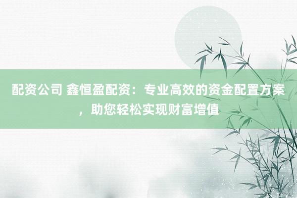 配资公司 鑫恒盈配资：专业高效的资金配置方案，助您轻松实现财富增值