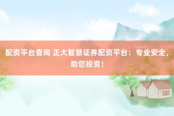 配资平台查询 正大智慧证券配资平台：专业安全，助您投资！