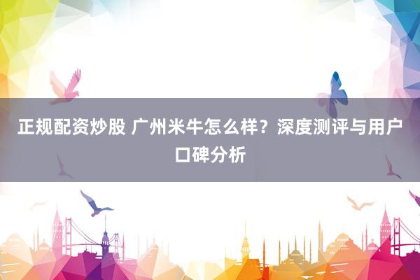 正规配资炒股 广州米牛怎么样？深度测评与用户口碑分析