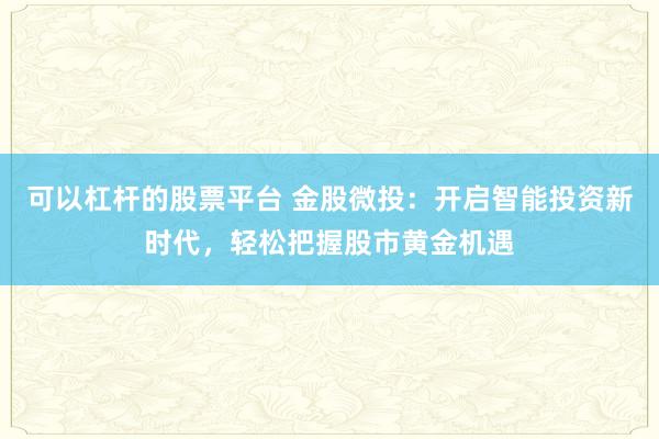 可以杠杆的股票平台 金股微投：开启智能投资新时代，轻松把握股市黄金机遇